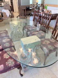 Glass-Top Dining Table + 8 Chairs (2 Arm, 6 Side)
