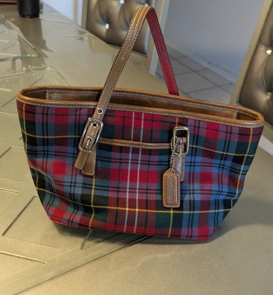 Vintage Coach Tartan Plaid Wool Holiday Mini Bag Tote