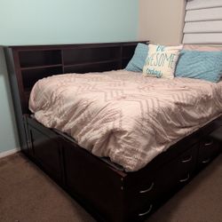Full Size Side Board Bed with Mattress, 2 Large Deep Drawers and Spacious Crawl Storage Underneath.