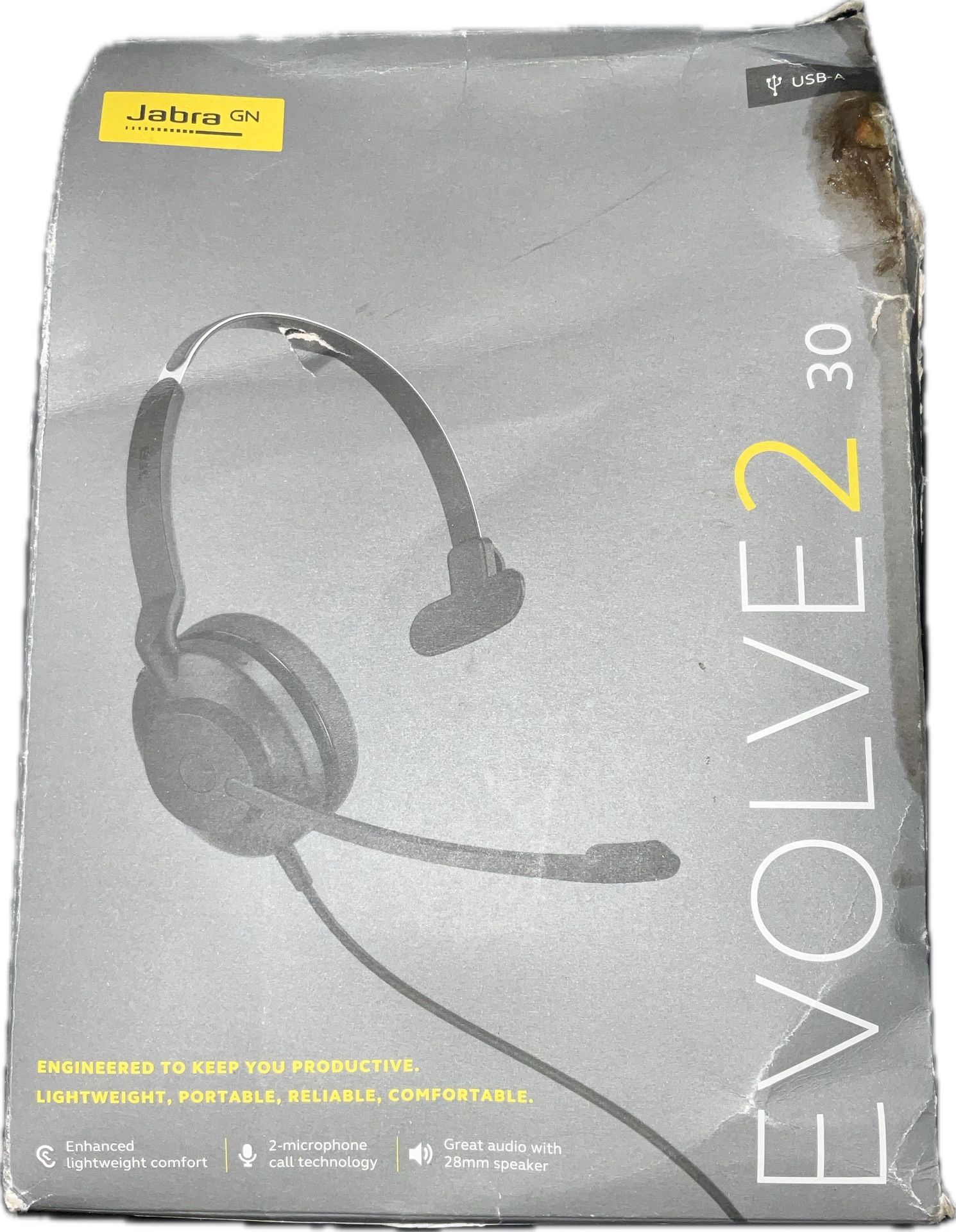 Jabra Evolve2 30 Wired USB Headset Black Mono Over the Ear Headphones Open Box