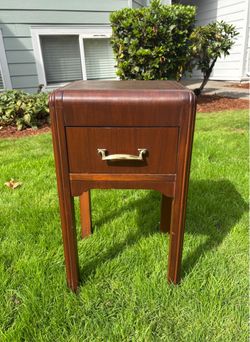 Vintage Art Deco Waterfall Nightstand | 1930s-40s Style | Brass Pull | Solid Character