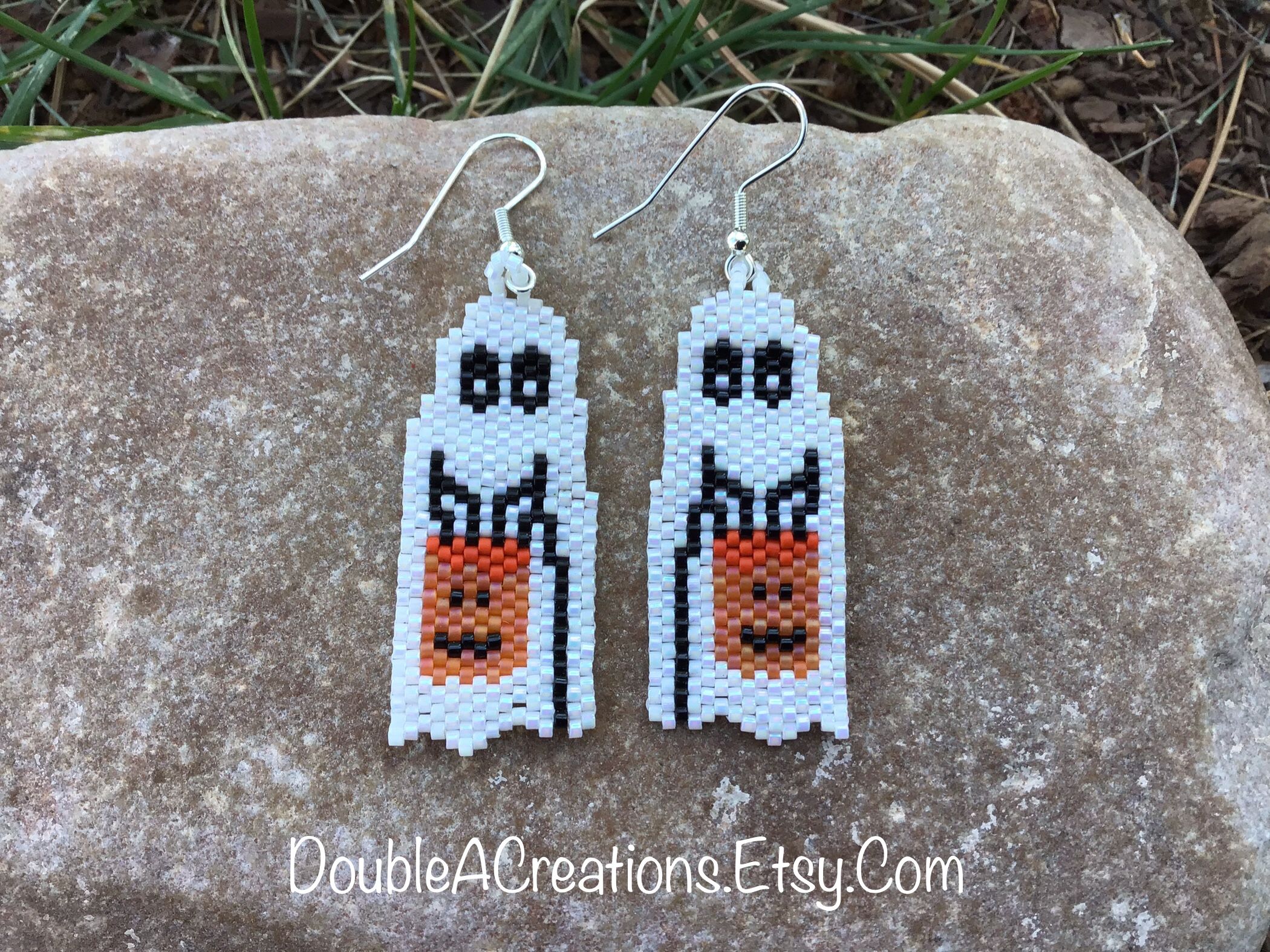 Beaded Trick Or Treat Ghost Earrings, New, Handmade By Me