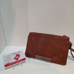 Brown Flax Leather Clutch Purse 7"×5"