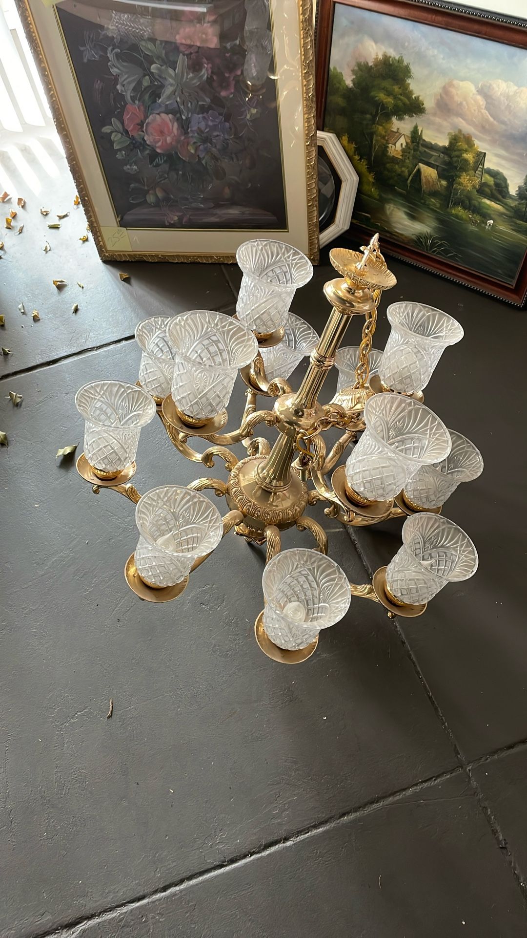 Brass And Crystal Chandelier