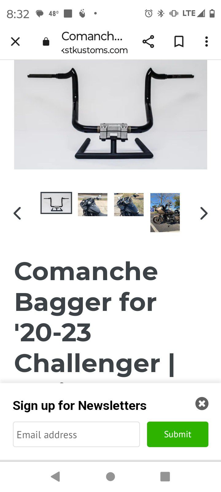 Comanche Bagger for '20-23 Challenger | Indian Handlebars


