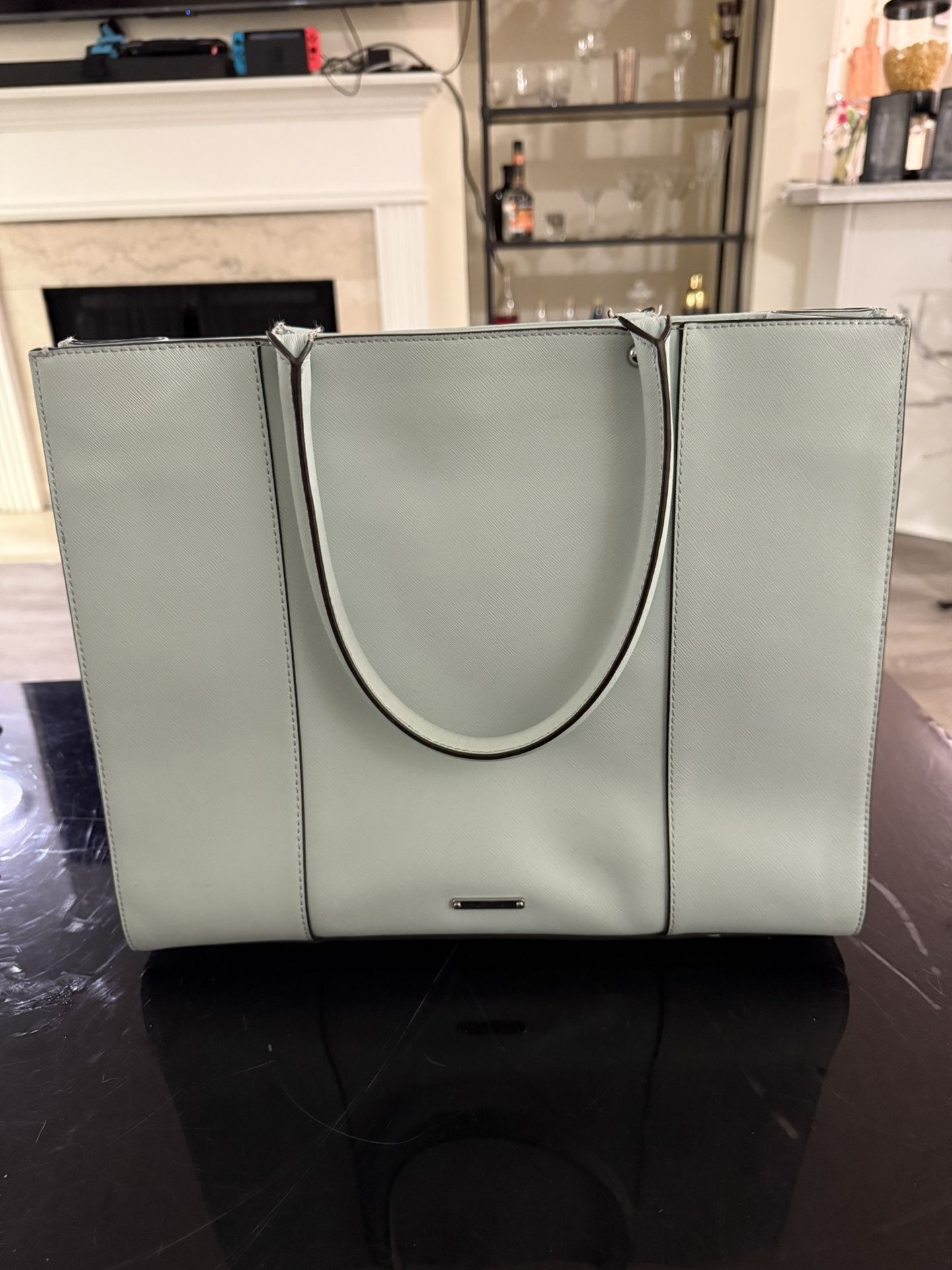 Rebecca Minkoff MAB Saffiano Leather Tote Bag Handbag Winter Mint-Teal MSRP $295