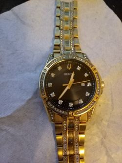 90$Bulova Gold Stainless Steel Crystal Style Watch