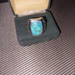 Sterling Silver Genuine Turquiose Men's Ring Sz 10