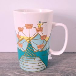 2015 starbucks ceramic cup a man with telescope in the orange windmill on the blue ocean wave 16 fl oz/ 473 ml made in Thailand   Starbucks Dot Collec