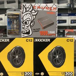 Kicker bass package deal WITH INSTALLATION 2 12” with box and 1000 watt crunch amplifier