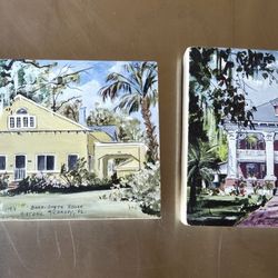 2 Beautiful & Vtg  Paintings On Wood Signed By Eagan Sizes- 6.5"x4" & 4.75x5.25"