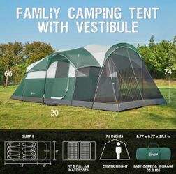 Like New PORTAL 8 Person Family Camping Tent With Screen Room, Green