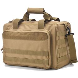 Tactical Gun Shooting Range Bag, Deluxe Pistol Range Duffle Bags Tan  Range duffle bag Exterior Dimensions: 15"x12"x10" (WxDxH).Interior main compartm