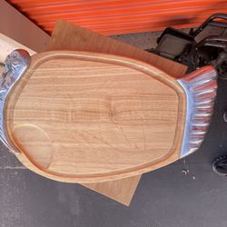 Vintage Winsome Wood Cutting Board Tray with Pewter Turkey Head & Tail Handles