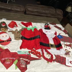 New Christmas, dog outfits, toys, stocking hats, and scarfs