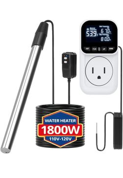1800W Immersion Water Heater with GFCI & Thermostat Stainless Steel Pool Heater for Above Ground Pools,Inflatable Tubs,Sinks,Auto Shut-Off,Portable fo