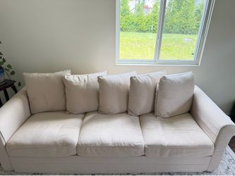 Beige Fabric Three-Cushion Sofa
