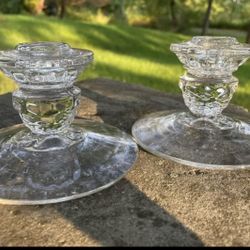 Vintage 1940s Fostoria American Clear Glass Short Candlestick Candle Holders