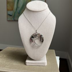Tree Of Life Crystal Chip Pendant Necklace ( firm on price  )