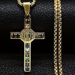 STAINLESS STEEL CROSS WITH COLOR GLASS