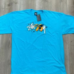Stussy Geo Tag Abstract Art Blue Tee T Shirt Size XXL 2XL Streetwear