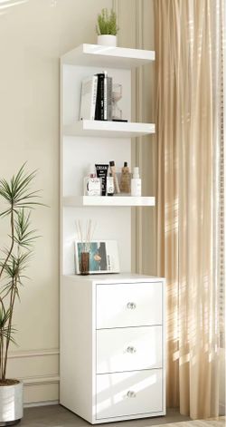 VOWNER 3 Tier Stand Shelf with 3 drawers Modern Beside Table Nightstand with LED Light for Vanity Bedroom