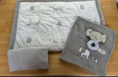 Cloud Island Gray + White Safari Animal Baby Crib Quilt Blanket Unisex Stripe