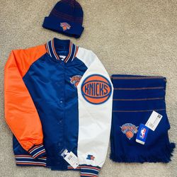 New York Knicks STARTER Color Block Satin Bomber Jacket NBA 