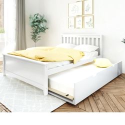 Max & Lily Twin Bed, Wood Bed Frame with Headboard For Kids with Trundle, Slatted, White