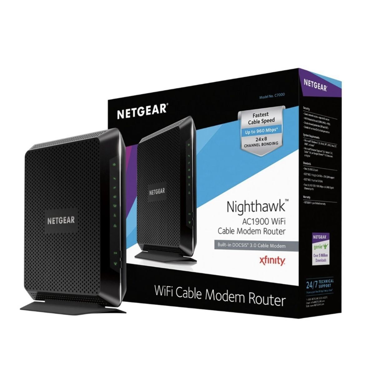 NETGEAR - Nighthawk AC1900 Router with DOCSIS 3.0 Cable Modem - Black