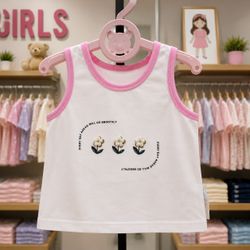 Light Pink Floral Sleeveless Cotton Top (baby clothes)