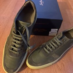 Good Man Brand Shoes Mens 11 1/2”Leather + Suede Court Sneaker Olive Green ITALY