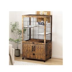 Megidok Furniture Cat Cages Indoor with Wooden Hidden Litter Box Enclosure Built-in Urine Cover Cat Kennel Cat Crates Cat Playpen - Rustic Brown