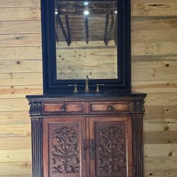🔥 One-of-a-Kind Hand-Carved Vintage Vanity / Cabinet 🔥
