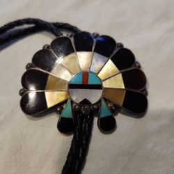 Vintage Sterling Headress Stone Bolo Tie