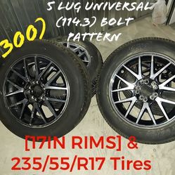 17 (in) Black & Chrome 14 Spoke Two Tone Ballers W/ Tires 5 Lug Universal Bolt Pattern
