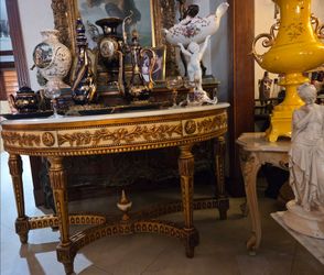 Vintage Louis XVI Style Marble Top Giltwood Console Table