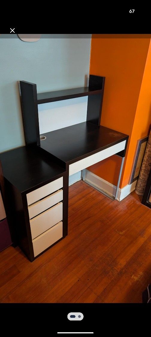  Black and White IKEA Desk and Drawers (2 Pieces)
