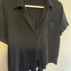 Black Dress Button Up With Tie At Waist 