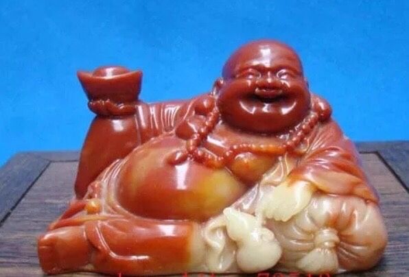 Jade Agalmatolite Delighted, Laughing Buddha Statue