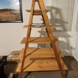 5-Tier Solid Wood Folding Ladder Shelf – Rustic Display Bookshelf – 67” Tall