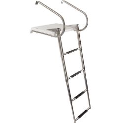 4 Step Outboard White Platform Telescoping Boat Ladder, Stainless Steel