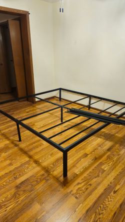 King Sized Mattress and Black Metal Platform Bed Frame