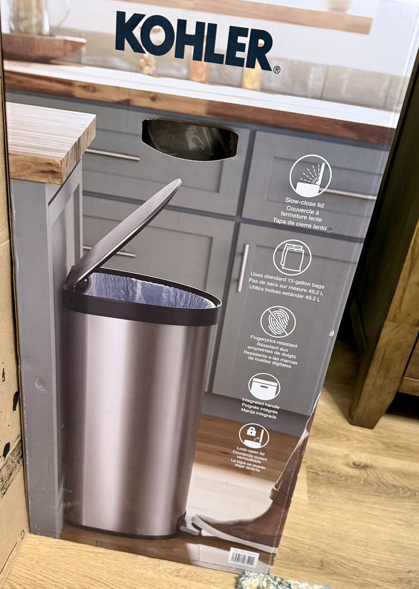 Brand New KOHLER Stainless Steel Trash Can – 13 Gallon (Still in Box)