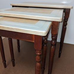 Nesting Wooden Tables, Hand painted. Brown With Rose Gold Details 