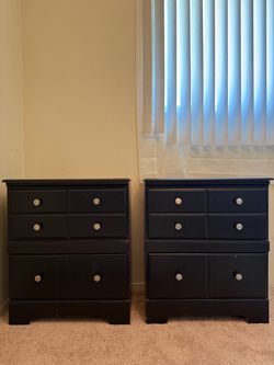 Pair of Black 2-Drawer Nightstands