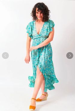 Silk Floral Print Ruffle Maxi Dress S/M