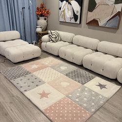 Paco Home Kids Rug for Nursery Checkered with Dots & Stars in Pink White Grey, Size: 5'3" x 7'7"