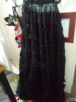 Long black top to bottom lace layers skirt m-L