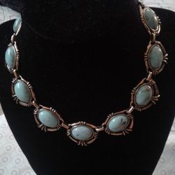 Necklace, Silvertone, With Turquoise Color Stones